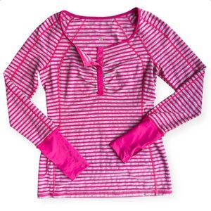 lululemon athletica Pink and Gray Striped Long Sleeve Henley